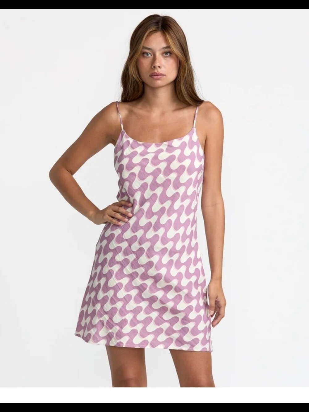 RVCA Black White And Mauve Print Slip Dress